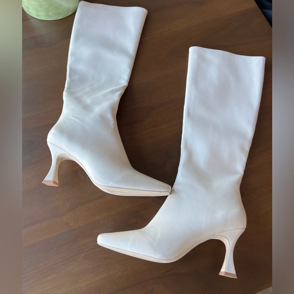 Jeffrey Campbell Checkmate Ivory Knee-High Women's Boots, NEW